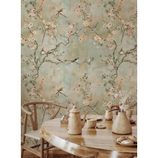 Kiraz Çiçeği Duvar Kağıdı; Chinoiserie Kuşlar ve Çiçekler, Yumuşak Pastel Arka Plan, Zarif Botanik Duvar Muralı Kiraz Çiçeği Duvar Kağıdı; Chinoiserie Kuşlar ve Çiçekler, Yumuşak Pastel Arka Plan, Zarif Botanik Duvar Muralı