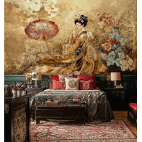 Altın Geyşa Duvar Resmi: Şinuazeri Kendinden Yapışkanlı Duvar Kağıdı