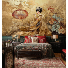 Altın Geyşa Duvar Resmi: Şinuazeri Kendinden Yapışkanlı Duvar Kağıdı