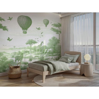 Yeşil ve Fildişi Safari Toile Kendinden Yapışkanlı Duvar Kağıdı Duvar Resmi - Özel Ölçü